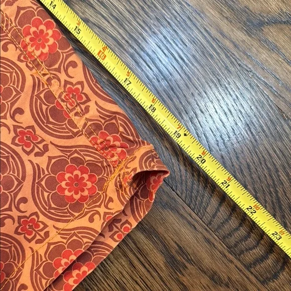 Michael Brandon Red and Orange Swim Trunks with Retro Medallion Pattern - Picture 2 of 4